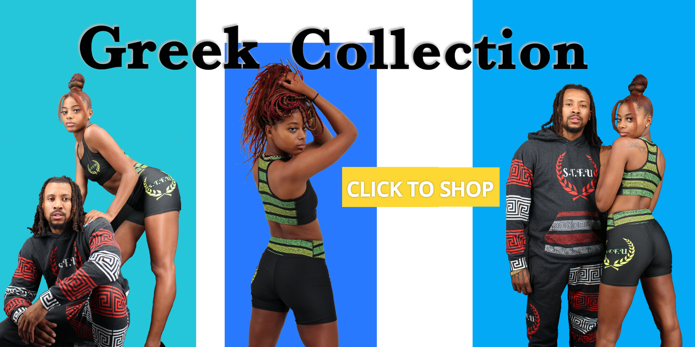black man with dreads pair with black woman wearing the Greek Collection