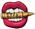 STFU classic logo red lips biting a bullet